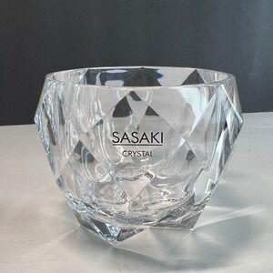 Sasaki Crystal Diamond Cut Geometric Small Bowl Clear Glass Japan 3.25 Inch